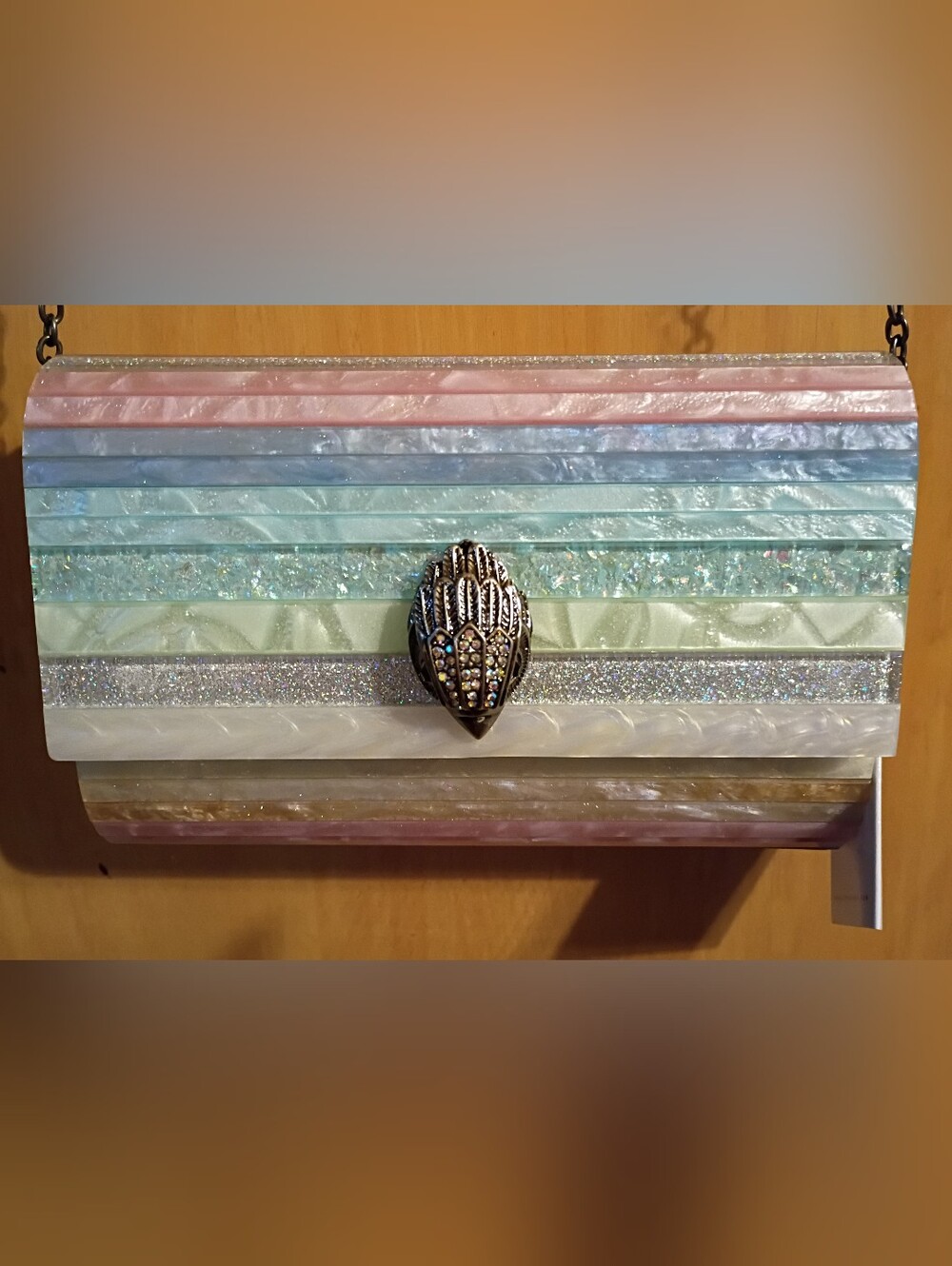 Kurt Geiger Silver Crystal Feather Hook with Pink and Blue Accents NWT